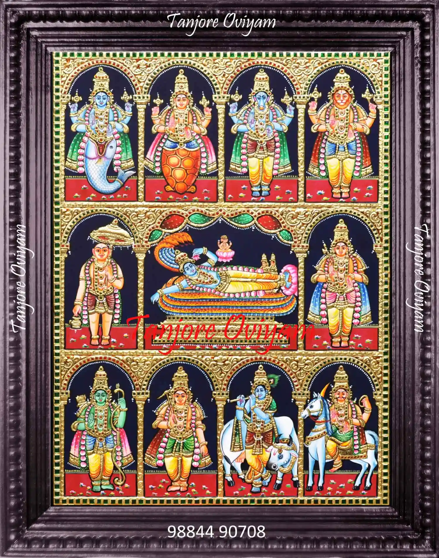Dasavatharam Tanjore Painting - Vishnu Dashavatar Painting